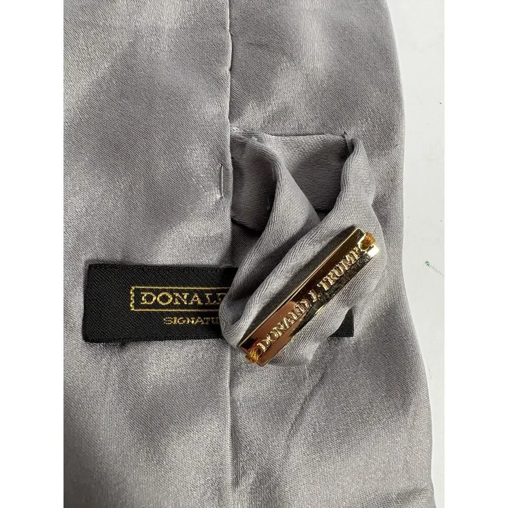 Donald J Trump Signature Collection Silver Satin Silk Blend Necktie Formal